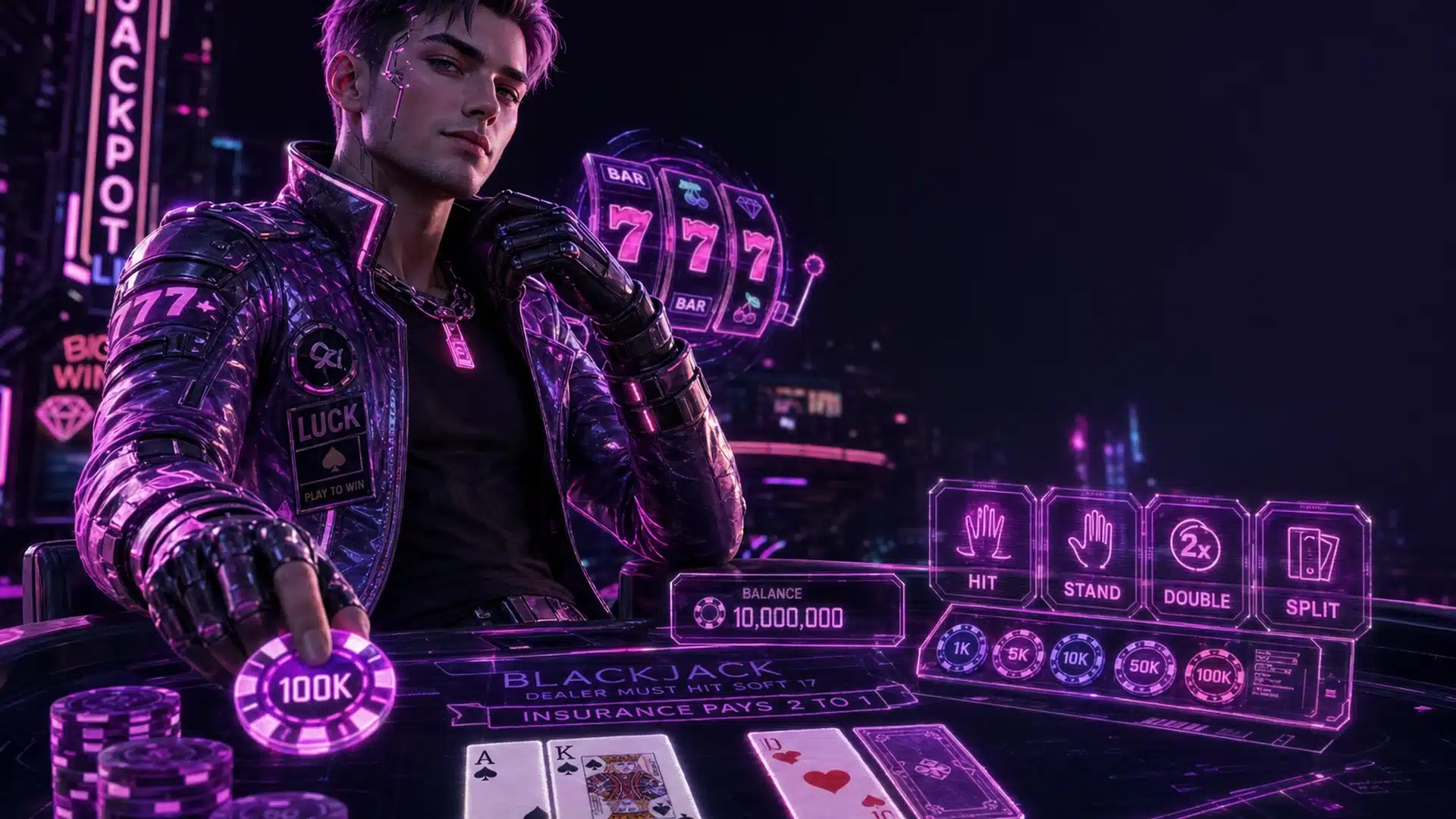 Ilustrasi cyberpunk basic strategy blackjack live casino - Spinsakti