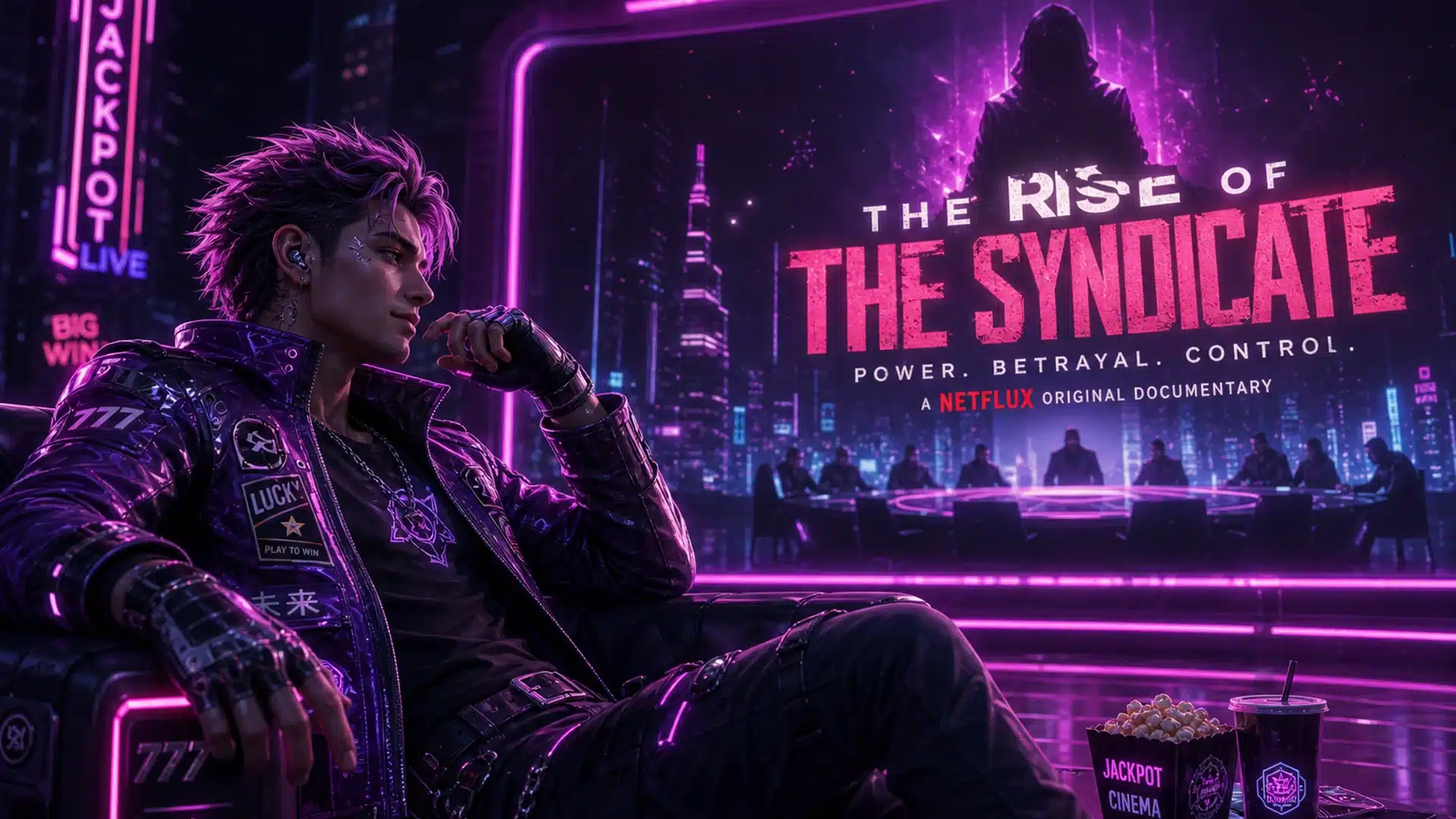 Ilustrasi cyberpunk dokumenter high stakes kamis malam - Spinsakti
