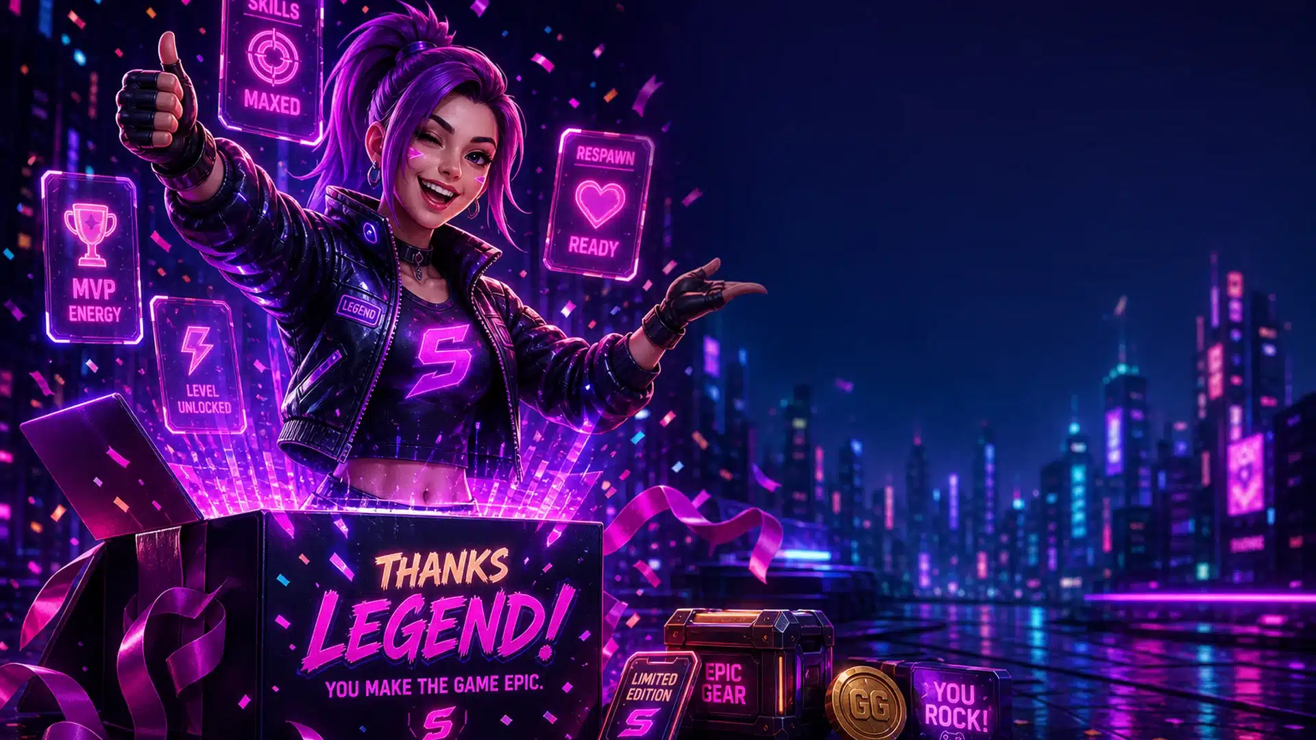 Ilustrasi cyberpunk ide kado apresiasi mid-mei (nuansa support figure) - Spinsakti