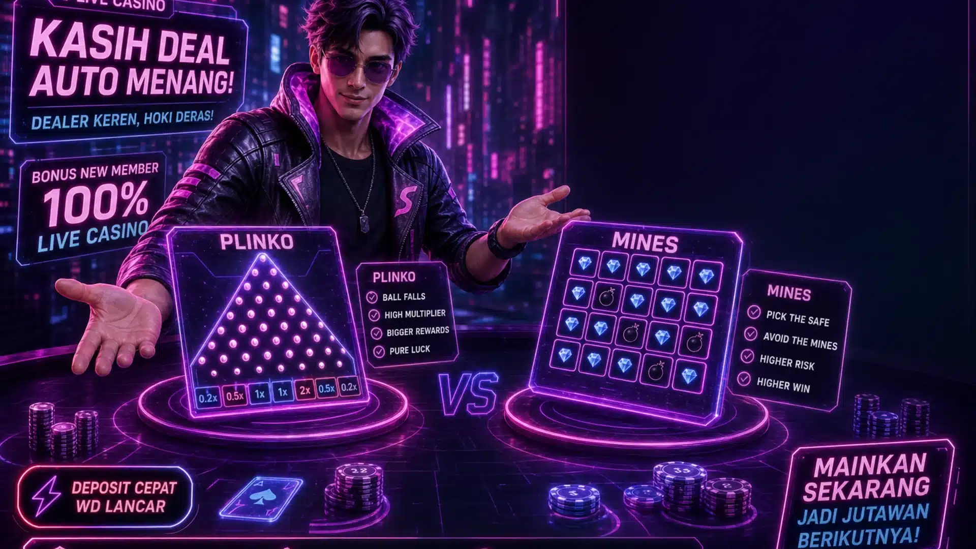 Ilustrasi cyberpunk plinko vs mines selasa 9 - Spinsakti