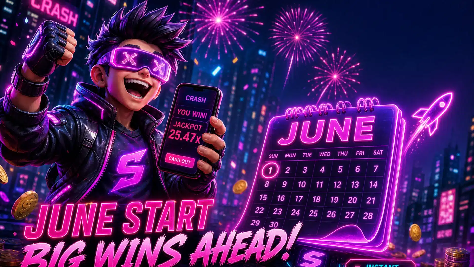 Ilustrasi cyberpunk kickoff promo 1 bulan baru - Spinsakti