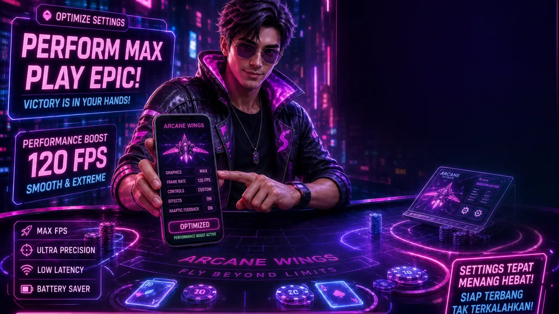 Ilustrasi cyberpunk hp setup jumat gajian session - Spinsakti